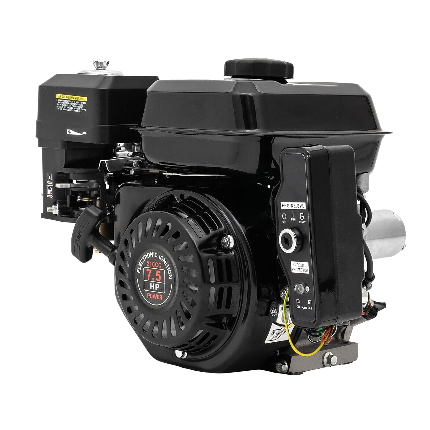 7.5HP 4 Stroke Gas Engine 210CC Electric Start Horizontal Engine OHV Gasoline Engine Upgrade Version for Go Kart Pressure Washers Log Splitters