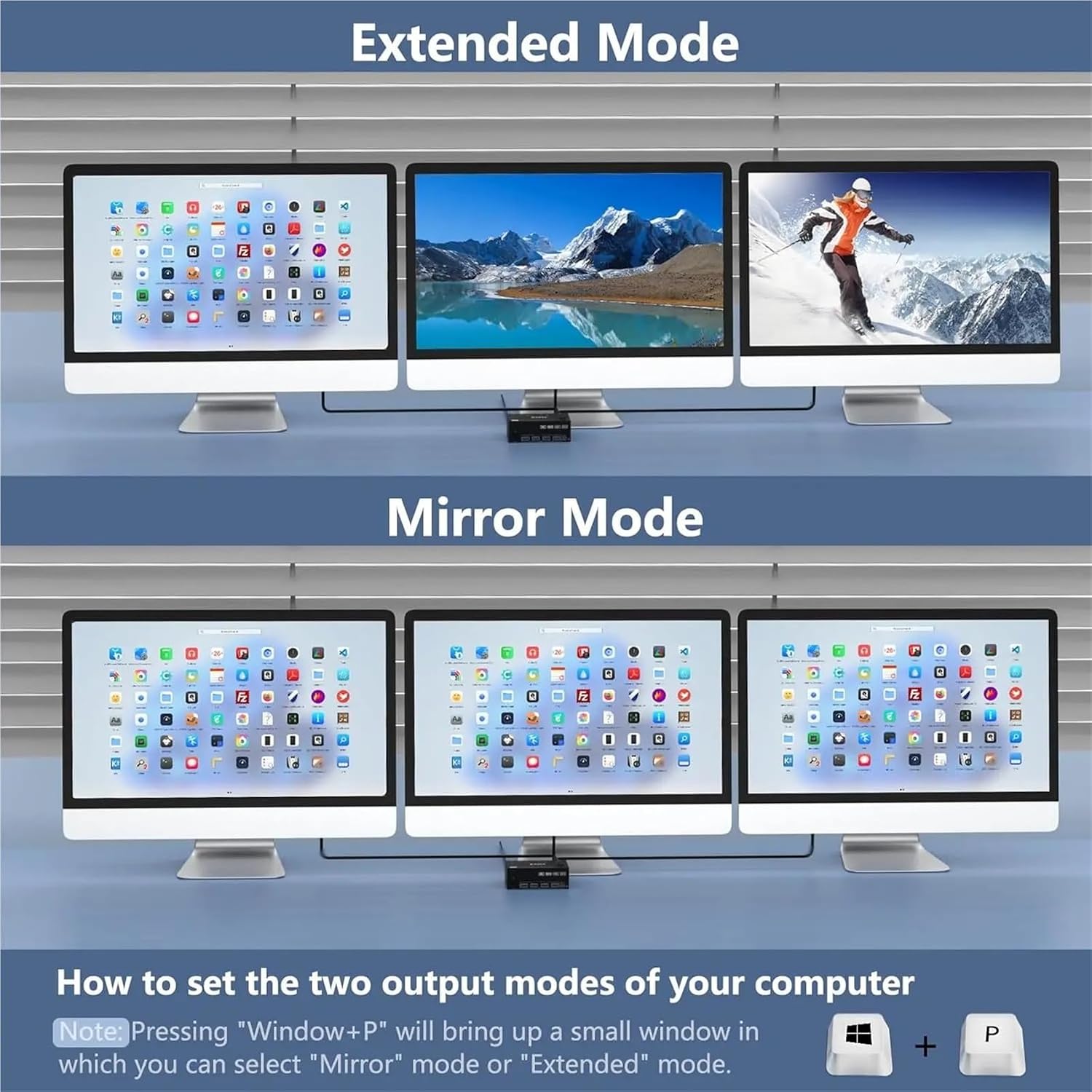 KVM Switch 3 Monitors 2 Computers,Triple Monitors KVM Switch DisplayPort HDMI 3 Ports 8K@60Hz 4K@144Hz Extended Display(203DH AU Plug)