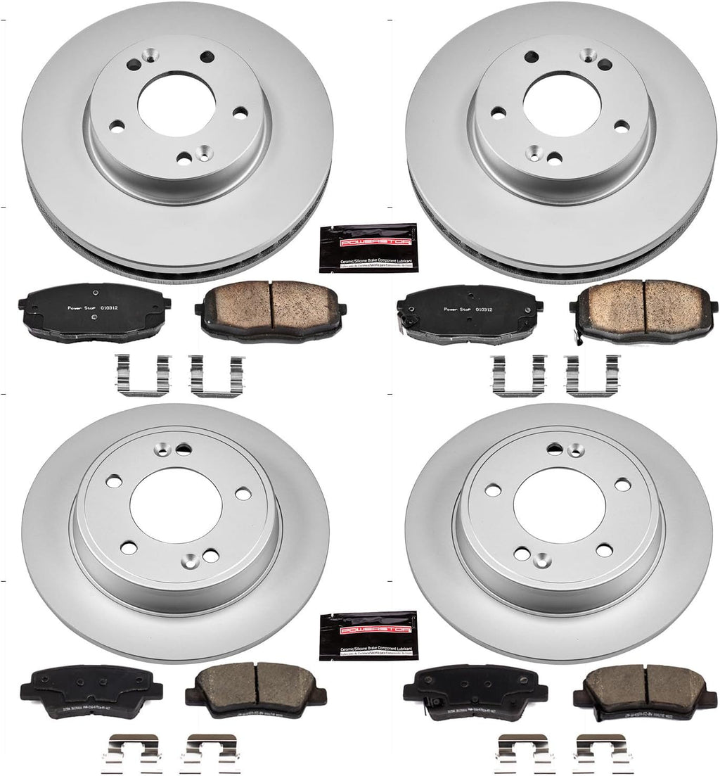 PowerStop Front and Rear Brake Kit for Kia Soul 2014-16 - Fully-Coated Disc Rotors with Z17 Ceramic Brake Pads Replacement, CRK6945