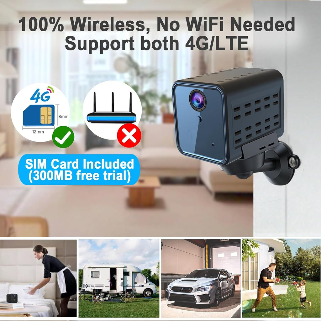 javiscam 4K Cellular Security Camera, No WiFi Camera SIM Card Included, Not Support WiFi, Radar Motion Sensor, FHD 4G Car Security Camera, 20-Day Standby Battery Life, Portable Cellular Camera