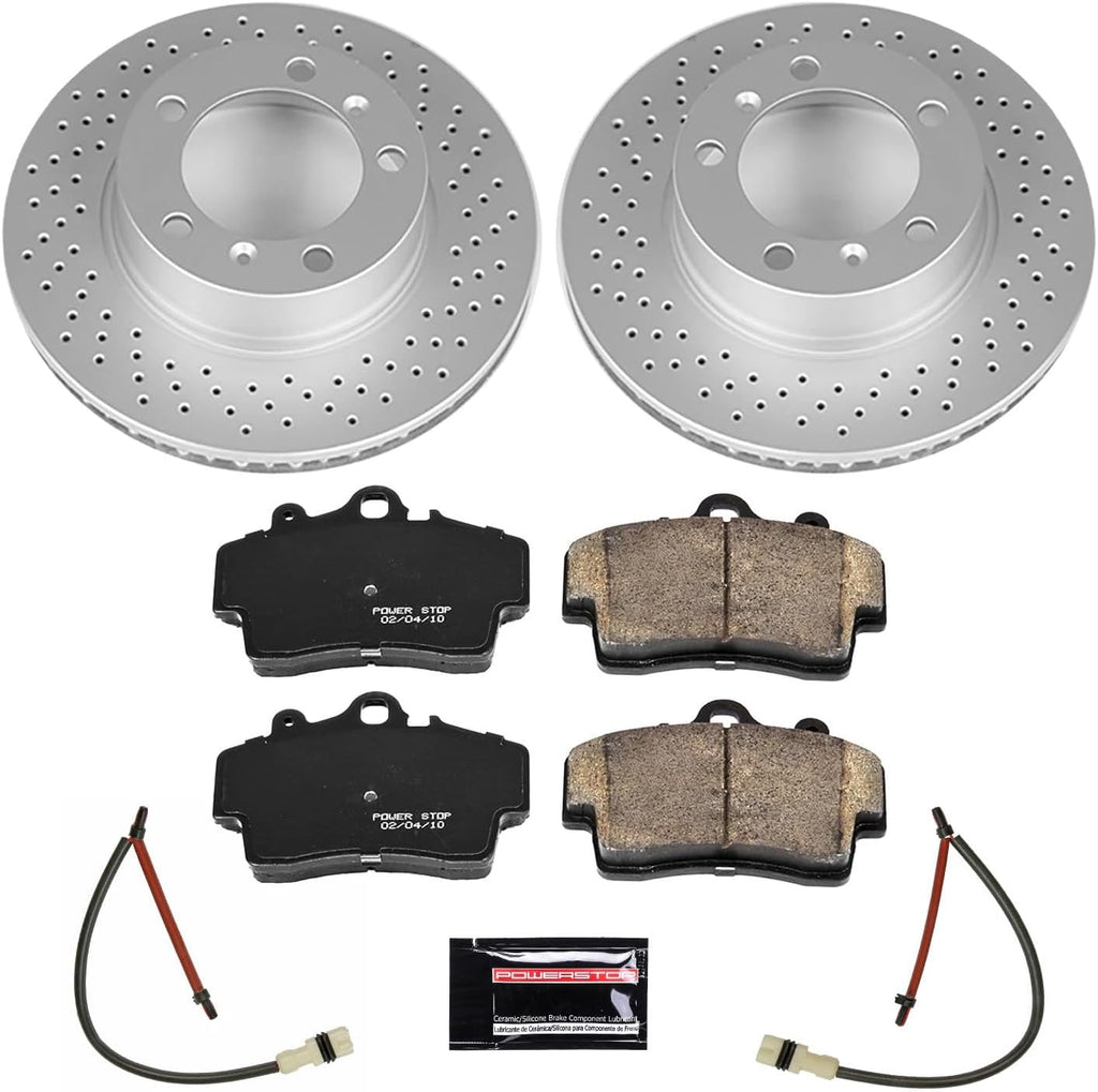PowerStop Front Brake Kit for Porsche Boxster 2005-08 | Porsche Cayman 2007-08 - Fully-Coated Disc Rotors with Z23 Carbon-Fiber Ceramic Brake Pads Upgrade, CRK5162