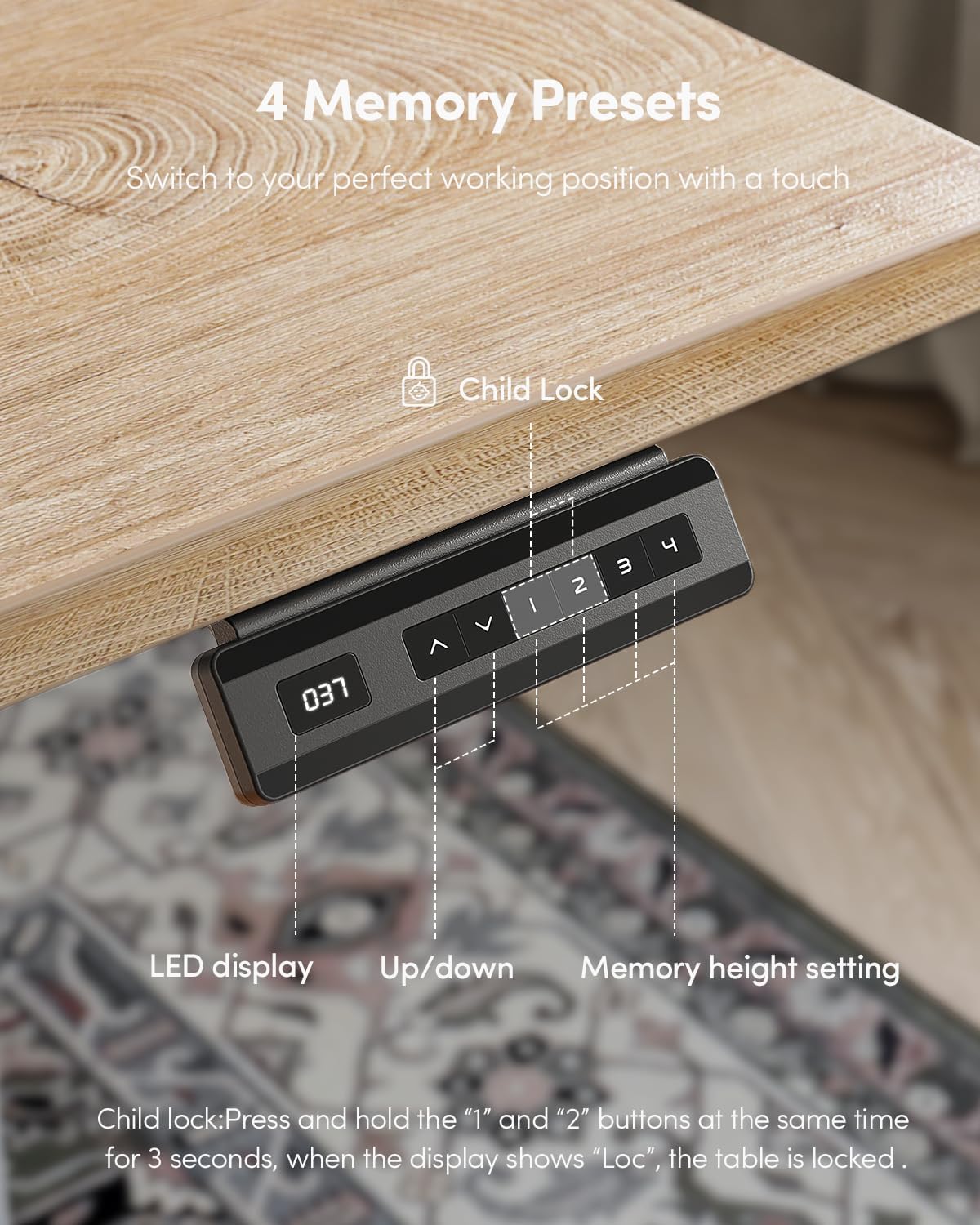 FEZIBO One-Piece Standing Desk Adjustable Height Stand up Home Office Desk, 55x24 Inch Electric Standing Computer Desk, with 4 Memory Presets, Headphone Hook, Maple
