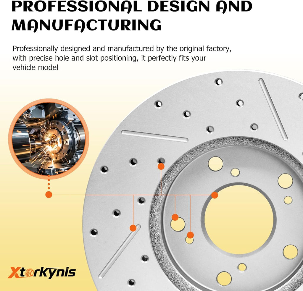 Front and Rear Brake Kit, Drilled and Slotted Brake Rotor With Ceramic Pads for 2007-2013 Chevrolet Avalanche Silverado Suburban 1500 Tahoe, GMC Sierra 1500 Yukon, Cadillac Escalade