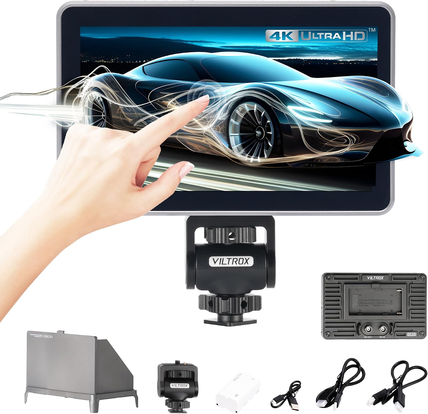 VILTROX DC-X3 Touchscreen Camera Field Monitor, 6 Inch 4K Professional Photographic Monitor 3G-SDI/HDMI 1.4 Input Output, 2000nits Camera Monitor with Battery, Sunshade Hood, USB A 3D Lut