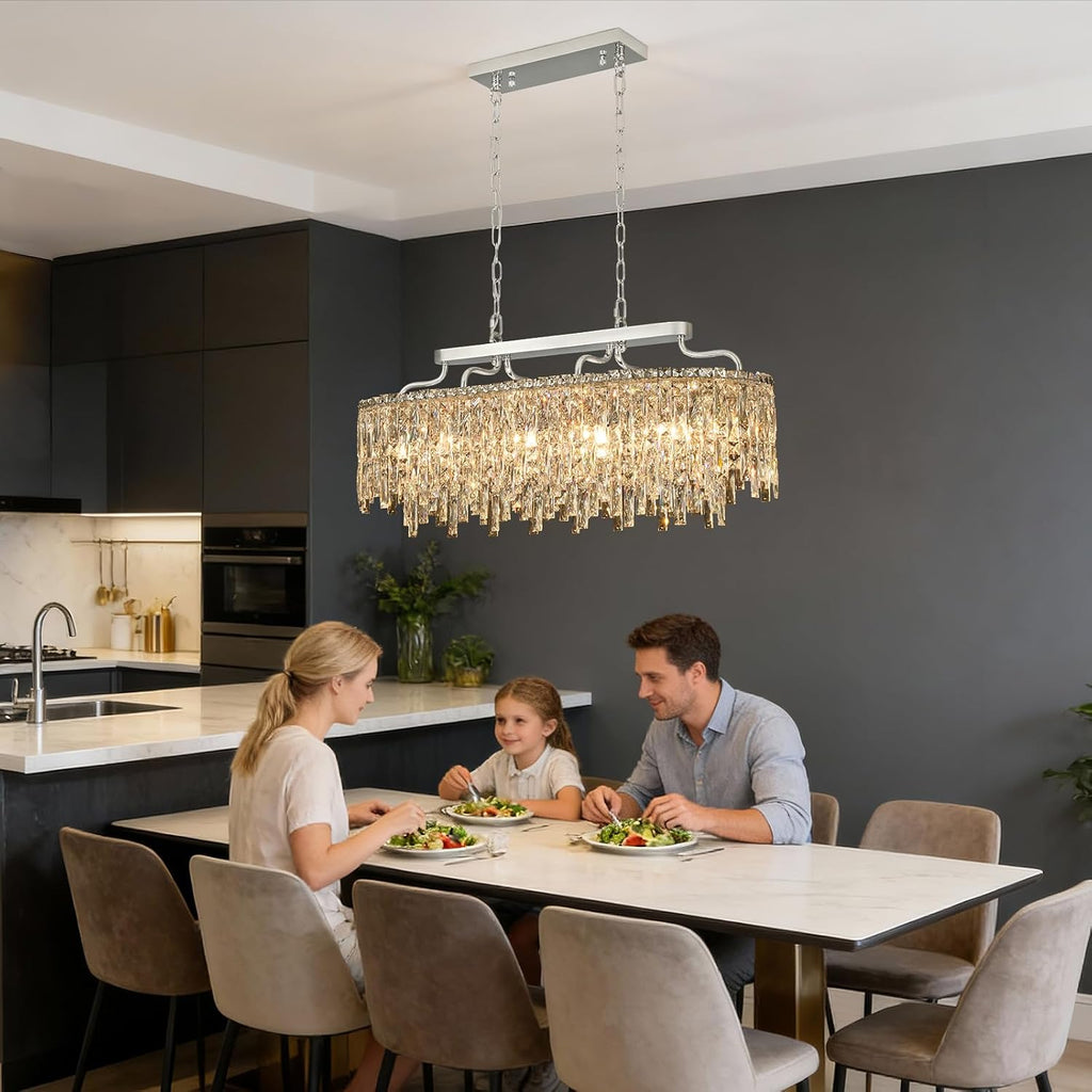 12-Lights Modern Luxury Crystal Chandeliers for Dining Room Light Fixtures Over Table | L36 Chrome Crystal Kitchen Island Lighting | Oval Hanging Chandeliers for Living Room Kitchen Bathroom