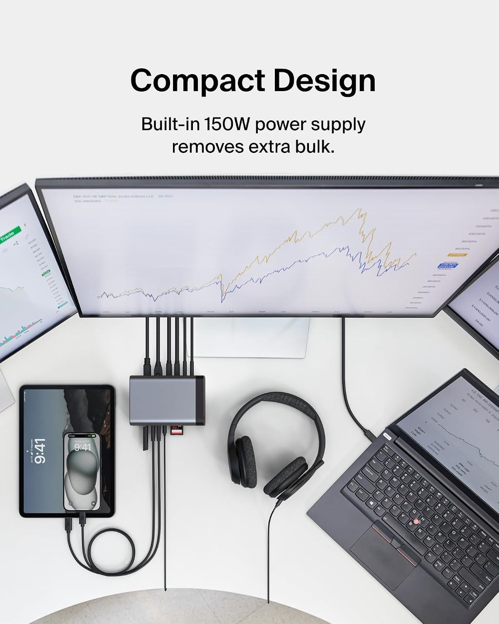 Belkin USB-C Hub, 11-in-1 Pro GaN Dock 150W, Multi-Port Docking Station w/USB-C, USB-A, Ethernet, SD, MicroSD, 3.5mm Port, 4K HDMI Ports for Triple Monitor Display - Compatible w/MacBook Pro & More