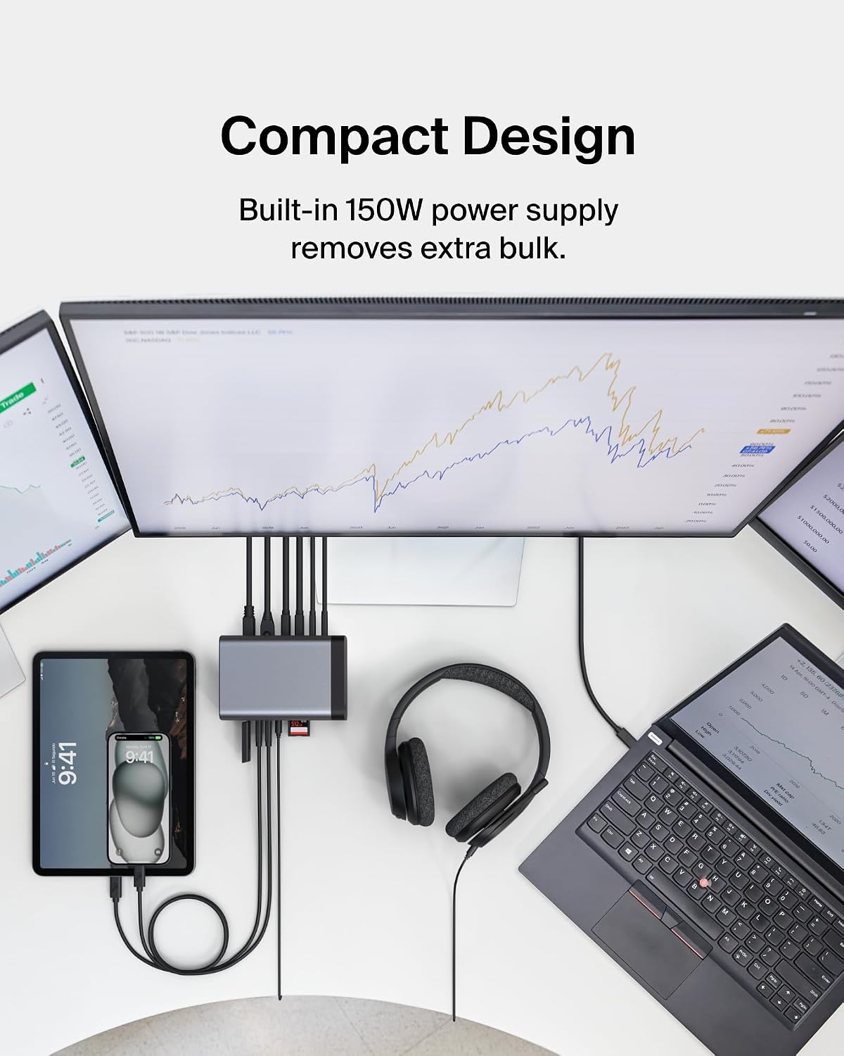 Belkin USB-C Hub, 11-in-1 Pro GaN Dock 150W, Multi-Port Docking Station w/USB-C, USB-A, Ethernet, SD, MicroSD, 3.5mm Port, 4K HDMI Ports for Triple Monitor Display - Compatible w/MacBook Pro & More