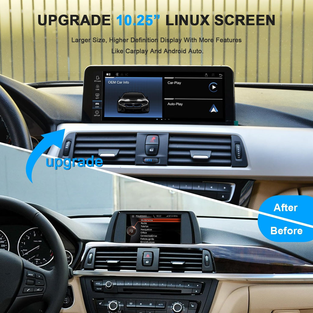 PEMP 10.25' Linux Head Unit for BMW 3 Series F30 F20 NBT CIC, CarPlay Support iOS 26 Android Auto Screen Calls Using The OEM Bluetooth with a Pry Tool （2012-2017）
