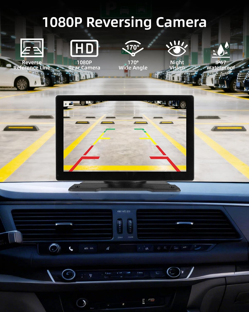 9'' Wireless Carplay Screen for Car Android Auto Monitor Display Screen Carplayer Receivers 4K Dash Cam IPS Car Touchscreen with 1080p Backup Camera Voice Control BT FM Mirror Link