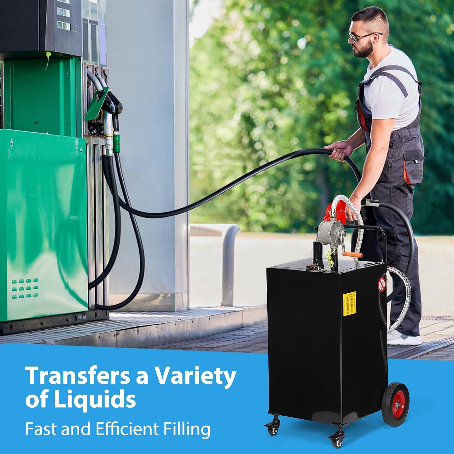 Gas Can 50 Gallon, Portable Fuel Tank with Manual Transfer Pump on, Diesel Fuel Can for Gasoline and Diesel, Compatible with Cars, Lawn Mowers, ATVs, Boats, More
