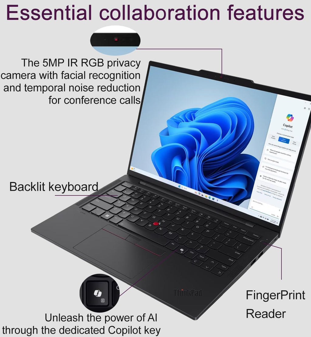 Lenovo ThinkPad T14s Gen 5 Business AI PC Laptop (14' FHD+, Intel 12-Core Ultra 5 135U (> i7-1355U), 32GB DDR5 RAM, 2TB SSD), 2x Thunderbolt 4, Backlit, Fingerprint, 5MP RGB IR Webcam, Win 11 Pro