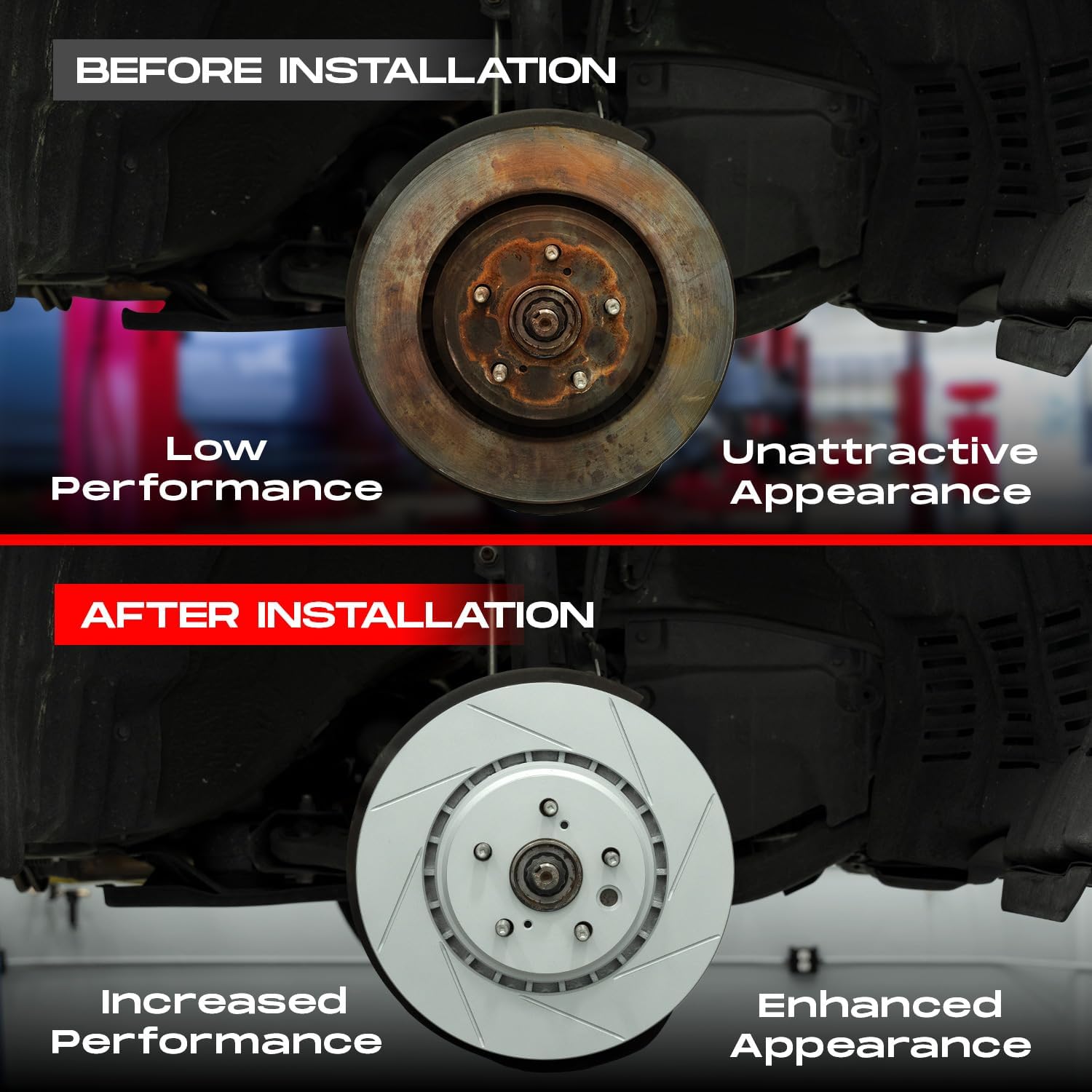 R1 Concepts Front Brake Kit Fits 2011-2019 Ford Fiesta| Performance Sport Pads, Slotted Rotors| Hardware| 10.2' Front