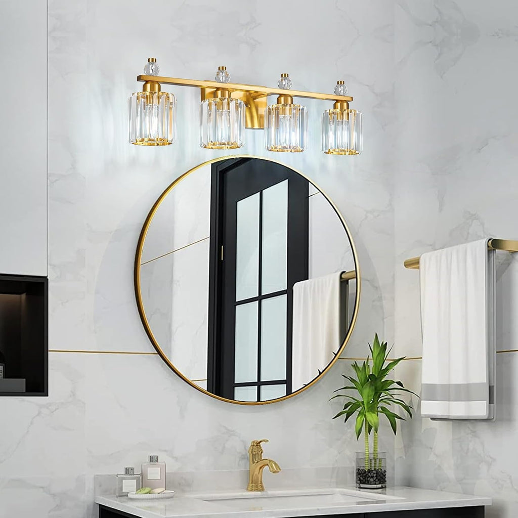 Bathroom Vanity Lights 4-Light Gold Modern Crystal Vanity Light Fixtures Over Mirror Crystal Bathroom Vanity Lighting Fixtures