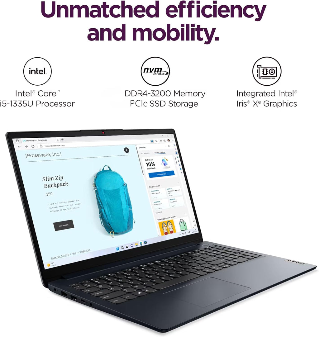Lenovo IdeaPad 1i Laptop, 15.6' FHD Touchscreen, Intel Core i5-1335U (>i7-1165), 16GB RAM, 1TB SSD, MS Office Lifetime • Copilot AI, 8-in-1 HUB & Mouse, Wi-Fi 6, HDMI, Windows 11, Blue