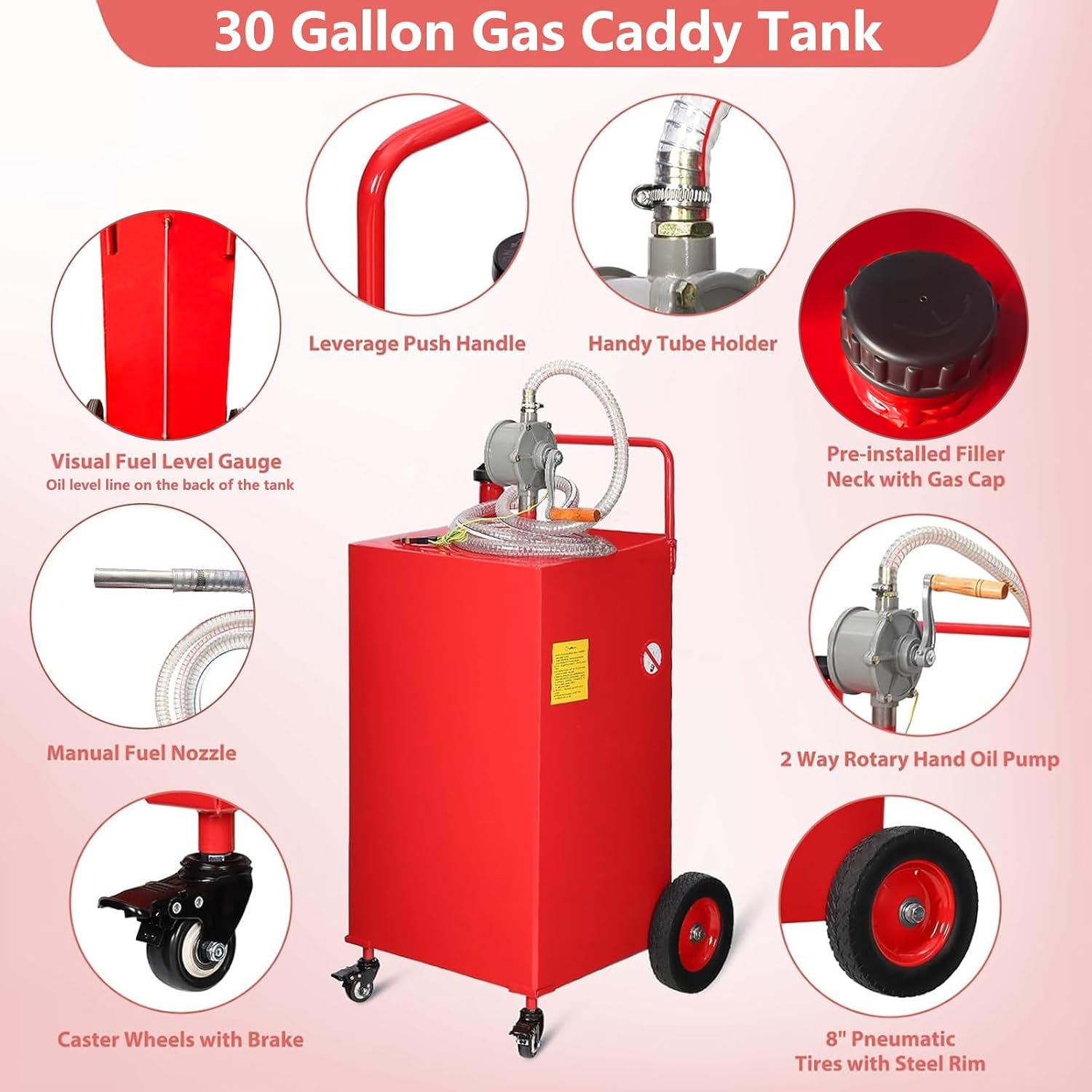 Gas Can 40 Gallon, Portable Fuel Tank with Manual Transfer Pump on, Diesel Fuel Can for Gasoline and Diesel, Compatible with Cars, Lawn Mowers, ATVs, Boats, More
