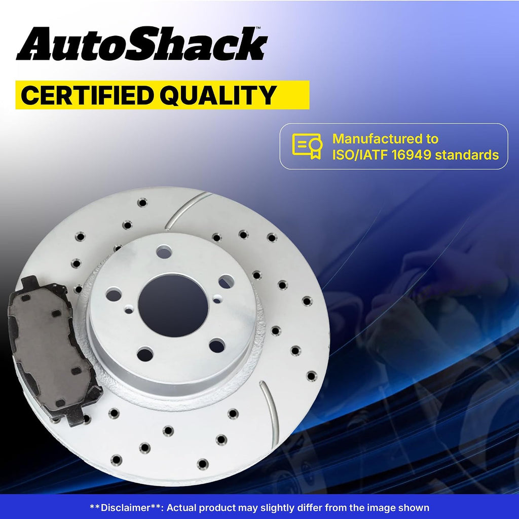 AutoShack Front & Rear Brake Rotors & Ceramic Pads for Toyota & Lexus, RAV4 2006-2008 HS250h 2010-2012, FWD 4WD L4 2.4L - Coated Drilled & Slotted - Silver Matte Finish - TurboGuard