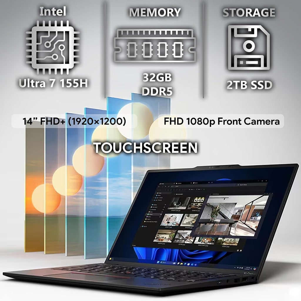 Lenovo ThinkPad X1 Carbon Gen 12 Business Laptop, Intel 16-Core Ultra 7 155H, 14' FHD+ Touchscreen, 32GB DDR5 RAM, 2TB SSD PCIe, WiFi 6E + BT, Backlit KB, FHD Webcam, Windows 11 Pro - Black