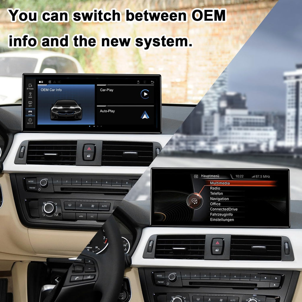 PEMP Ultra-Thin 12.3' for BMW 3 Series F30 NBT CIC Wireless and Wired CarPlay Android Auto Screen Calls Using The OEM Bluetooth with a 720P AHD Reverse Camera (2012-2017)