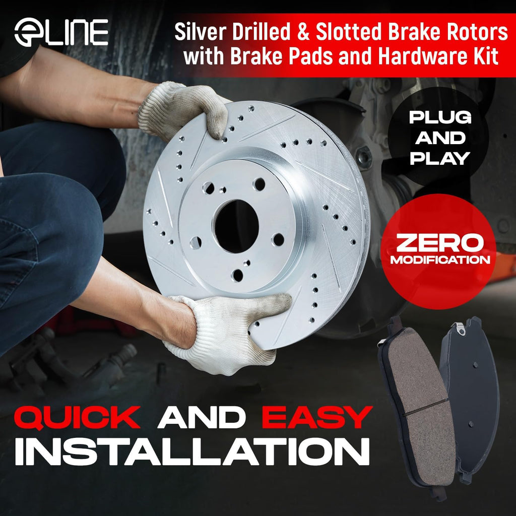 R1 Concepts Front Brake Kit Fits 2011-2019 Ford Fiesta| Optimum Oep Pads, Drilled Slotted Rotors| Hardware| 10.2' Front