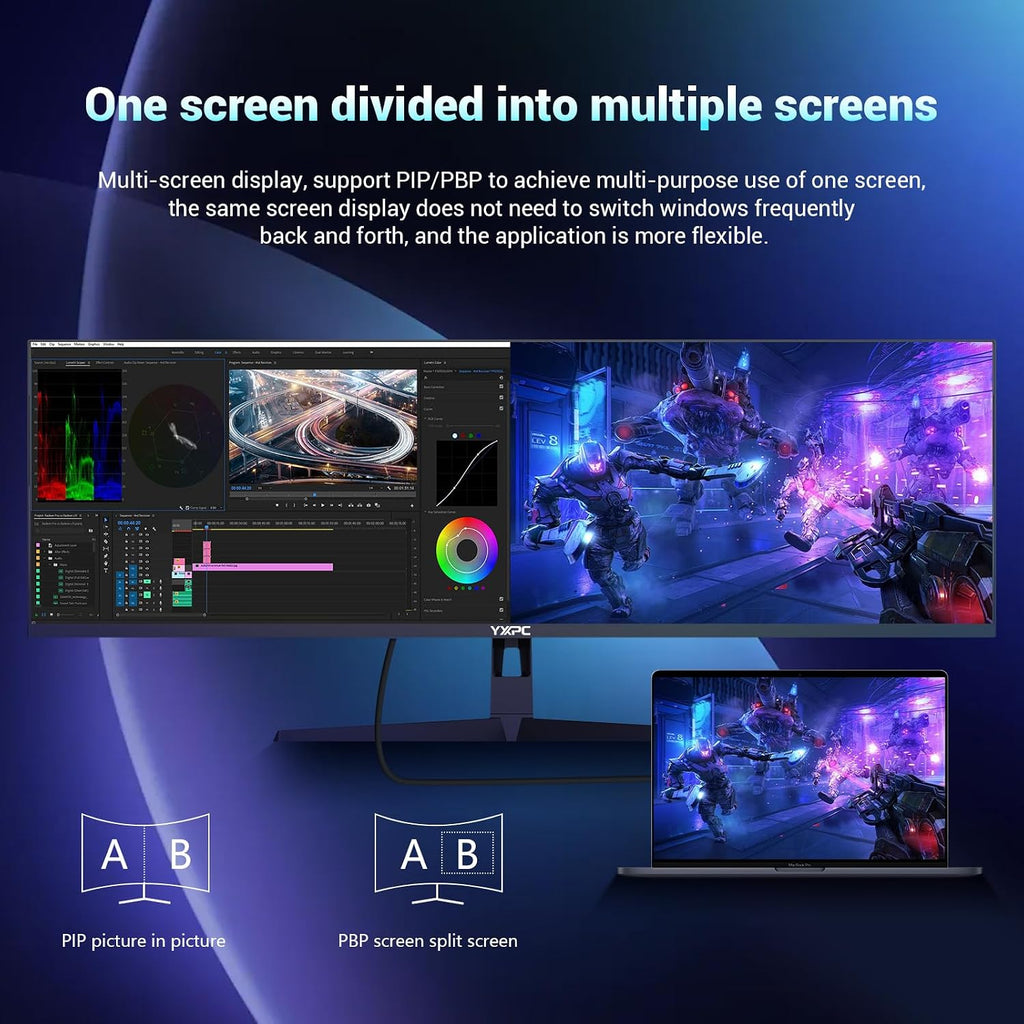 49' inch Curved Ultrawide Gaming Monitor DQHD 5120x1440 165Hz 32:9 1500R 120% sRGB FreeSync,HDR10,PIP/PBP,1ms MPRT,Eye Care,HDMI 2.1 * 2, DP1.4 * 2, VESA(100mm*100mm) Wall Mount Ready