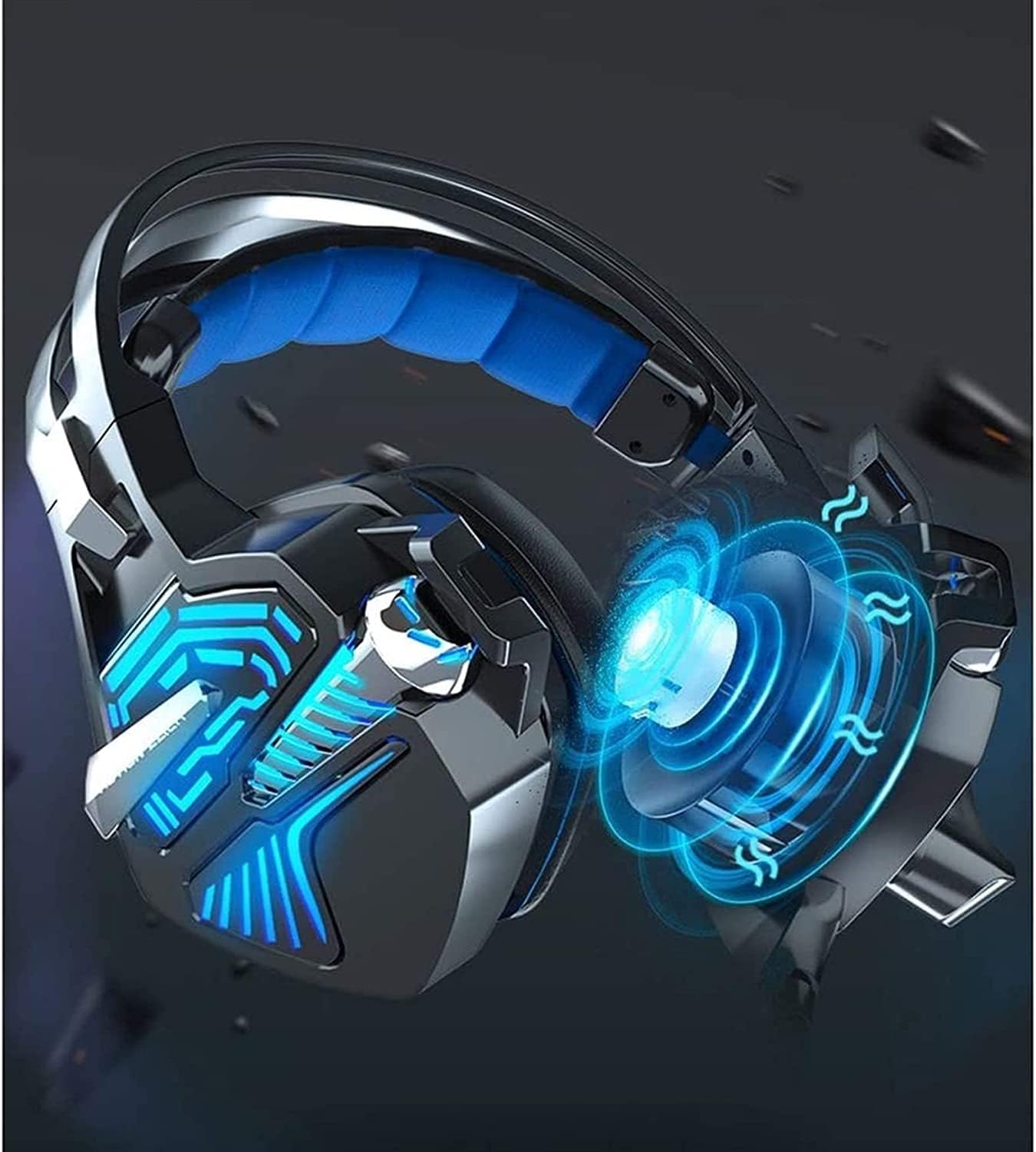 Gaming Headset, Over Ear Headphones with Noise Cancelling Mic LED Light, Stereo Bass Surround, Soft Memory Earmuffs for Smart Phone, Laptops, Tablet