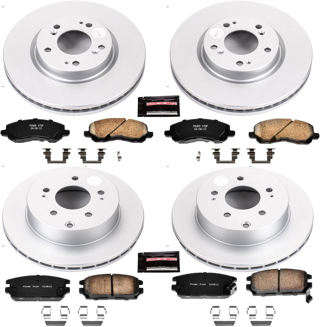 PowerStop Front and Rear Brake Kit for Mitsubishi Eclipse 2006-12 | Mitsubishi Galant 2007-09 - Fully-Coated Disc Rotors with Z17 Ceramic Brake Pads Replacement, CRK2809