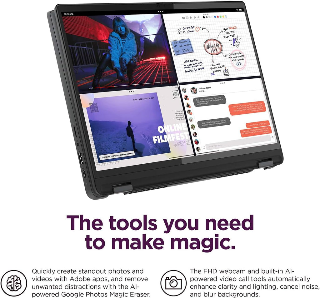 Lenovo IdeaPad Flex 5i Chromebook Plus 14' FHD+ 2-in-1 Touchscreen Laptop (Intel Core i3-1315U, 8GB RAM, 256GB Storage), FHD Webcam, Backlit, Chrome OS (Renewed)