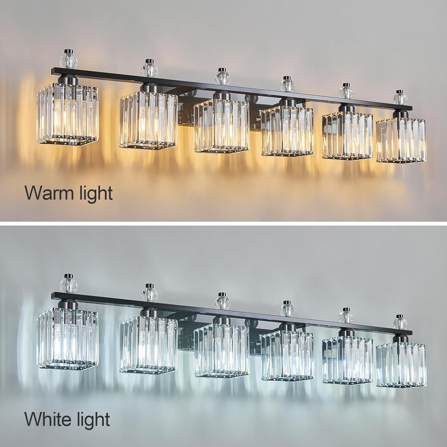 Vanity Lights 6-Light Modern Crystal Vanity Light Plating Black Bathroom Light Fixtures Over Mirror Crystal Bathroom Vanity Lighting Fixtures
