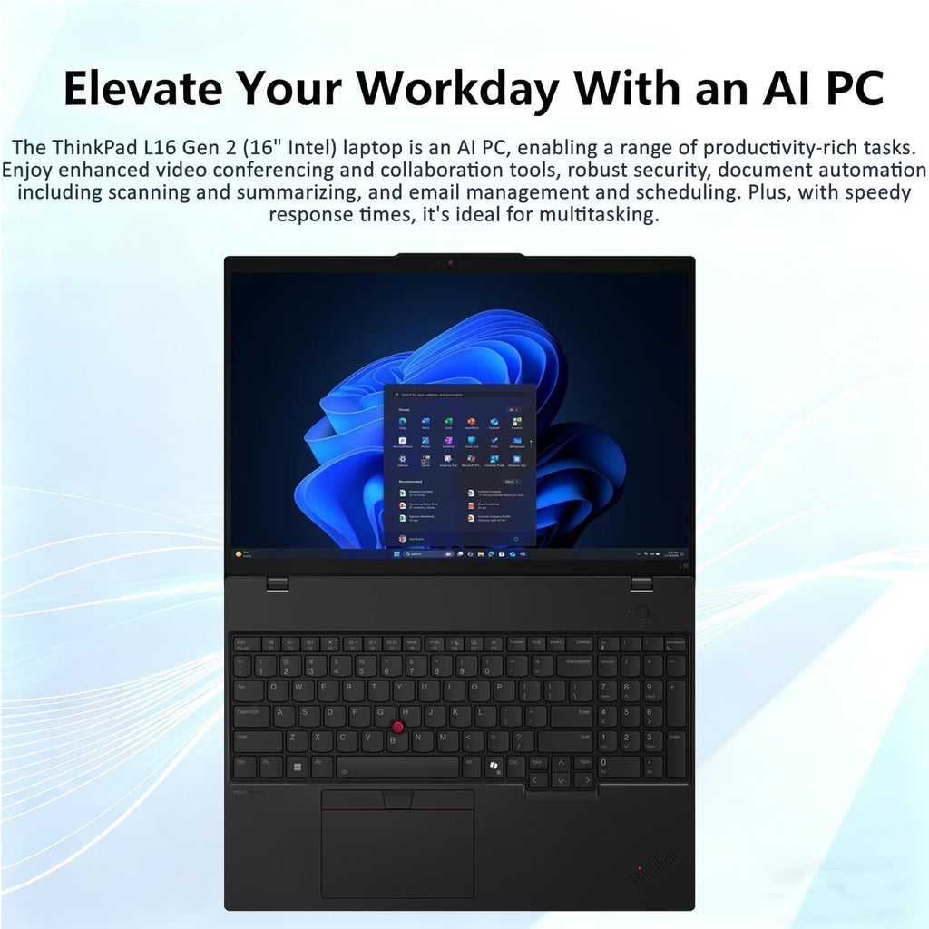 Lenovo ThinkPad L16 Gen 2 Business AI PC Laptop (16' FHD+ Touchscreen, Intel 12-Core Ultra 5 225U (> i7-1365U), 32GB RAM, 1TB SSD) Fingerprint, Backlit, Thunderbolt 4, Ethernet, IST HUB, Win 11 Pro