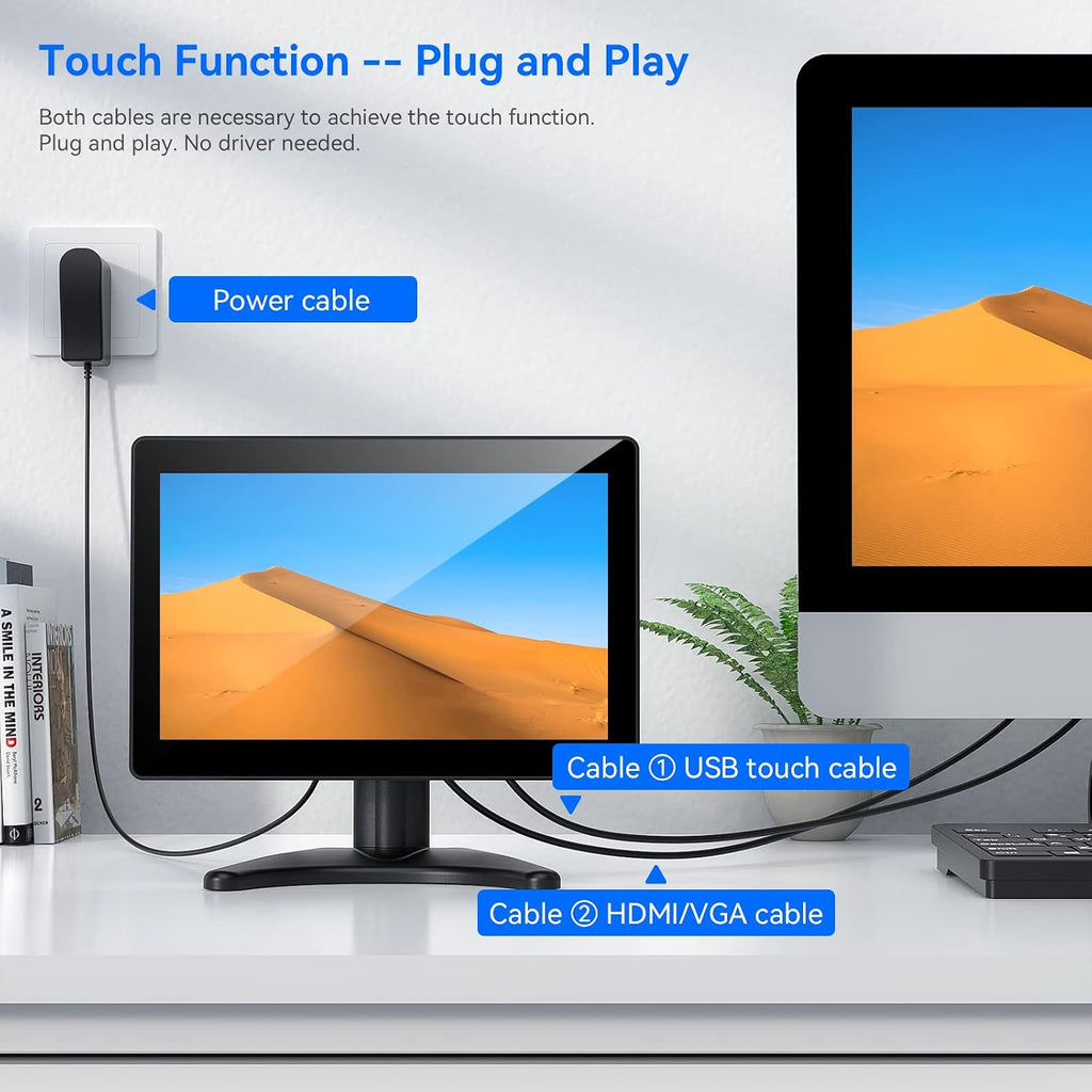 Eyoyo 10.1-inch Small Touchscreen Monitor: 1280x800 IPS Display, 10-Point Touch, HDMI VGA AV Input, Built-in Speakers, Metal Case, VESA 75x75, Touch Screen Monitor for Raspbery Pi, PC, CCTV, POS
