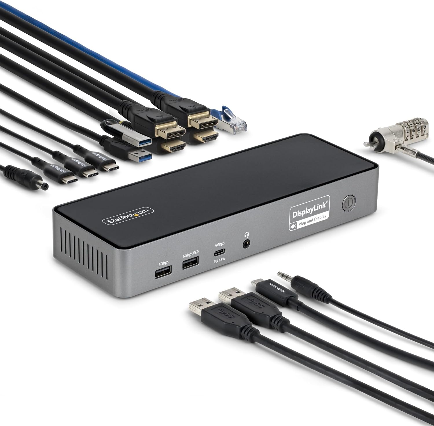 StarTech.com Triple Monitor USB-C Docking Station, 4K 60Hz DisplayLink Dock for MacBook M1 M2 M3 M4 & Windows, 2.5GbE, 2X HDMI & 2X DP, 140W Laptop Charging, USB-C DP Alt Mode - TAA