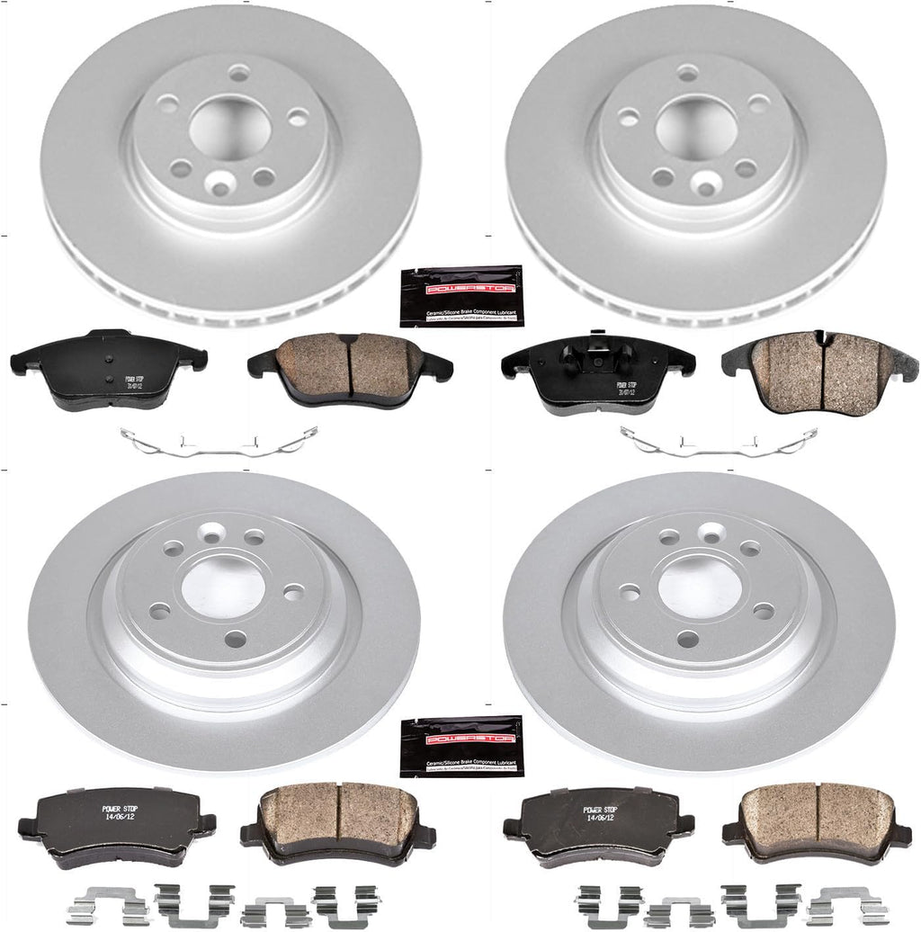 PowerStop Front and Rear Brake Kit for Volvo S60 2011-14 |S80 2007-14 |V70 2008-10 - Fully-Coated Disc Rotors with Z23 Carbon-Fiber Ceramic Brake Pads Upgrade, CRK5611
