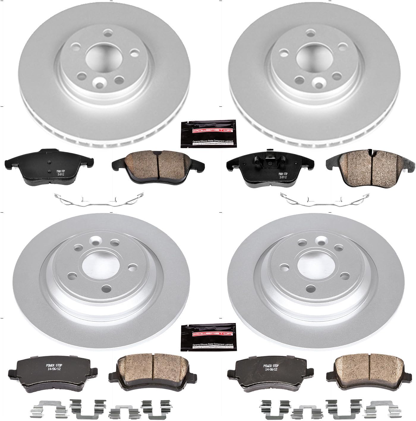 PowerStop Front and Rear Brake Kit for Volvo S60 2011-14 |S80 2007-14 |V70 2008-10 - Fully-Coated Disc Rotors with Z23 Carbon-Fiber Ceramic Brake Pads Upgrade, CRK5611