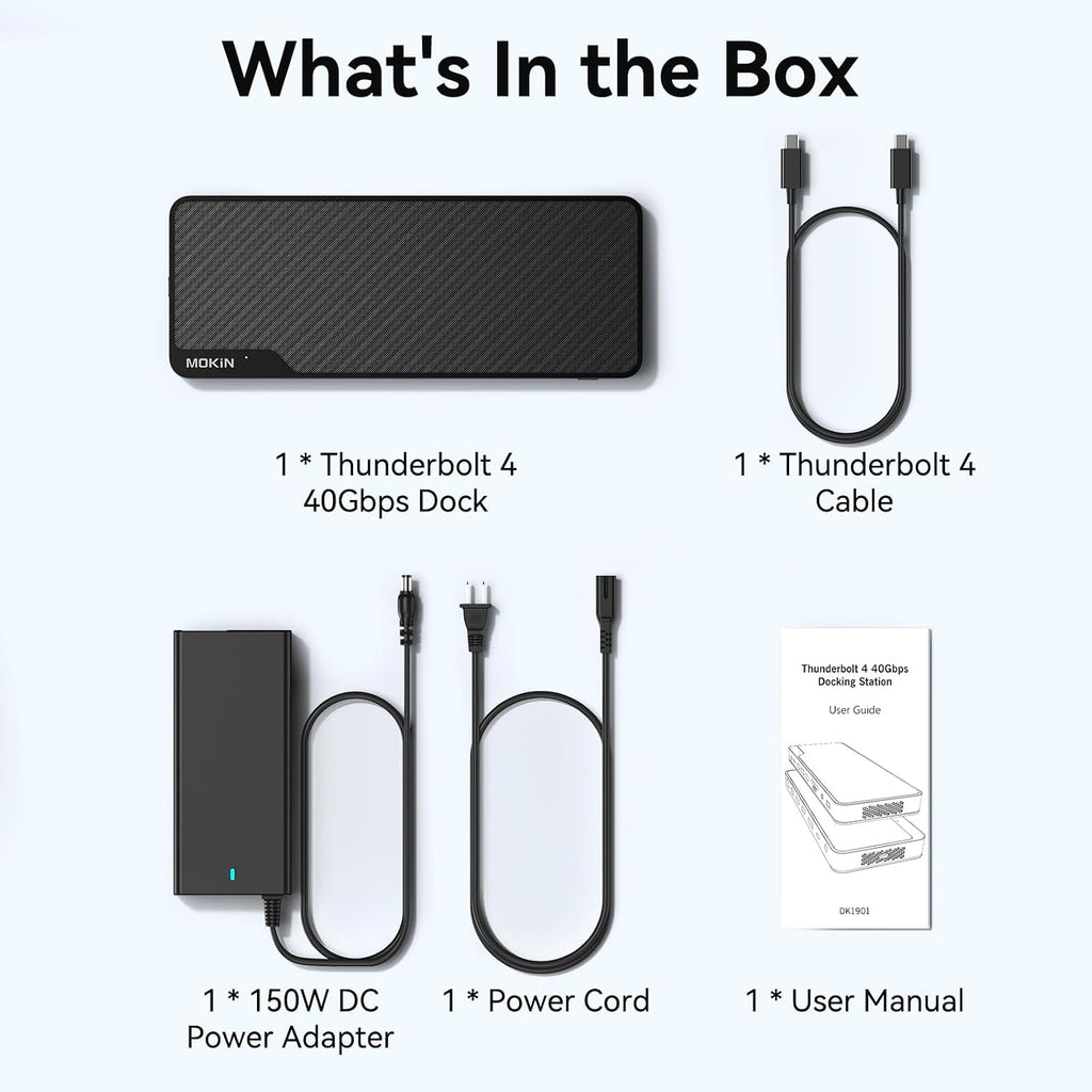 MOKiN Thunderbolt 4 Dock - 16 Ports, Laptop Docking Station Dual Monitor for MacBook, Docking Station 3 Monitors for Windows with 150W DC Power,TB4 Cable,2.5 Gigabit Ethernet（Thunderbolt™ Certified）