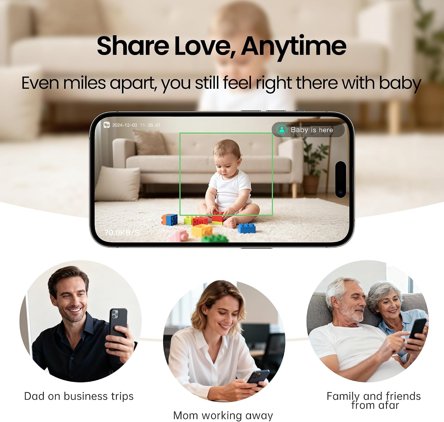 Monai Baby Monitor with Camera and Audio, 3K UHD, 6X Zoom, WiFi Video Monitor for Room or Travel, Pan 350° Tilt 65°, AI Cry Detection, Virtual Fence, Face-Cover Alerts, Sleep Monitoring, Night Vision