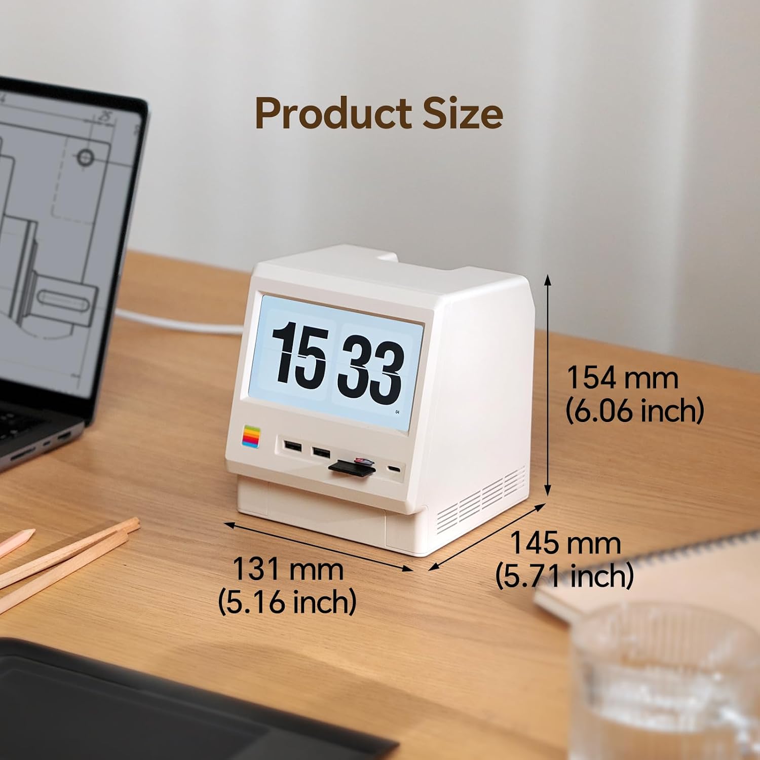 M5 Retro Dock Station for Mac mini M4, 5'inch HD Display, 10Gbps M.2 NVMe SSD Enclosure, SD/Micro SD Reader 4.0, 4*USB-A 1*USB-C 10Gbps, 3.5mm Earphone Jack,