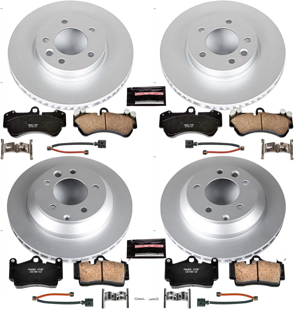 PowerStop Front and Rear Brake Kit for Porsche Cayenne 2003-06 |Cayenne 2008-10 |Volkswagen Touareg 2004-06 - Fully-Coated Disc Rotors with Z23 Carbon-Fiber Ceramic Brake Pads Upgrade, CRK4495