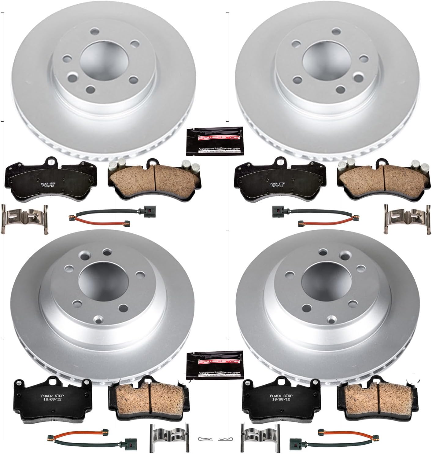 PowerStop Front and Rear Brake Kit for Porsche Cayenne 2003-06 |Cayenne 2008-10 |Volkswagen Touareg 2004-06 - Fully-Coated Disc Rotors with Z23 Carbon-Fiber Ceramic Brake Pads Upgrade, CRK4495