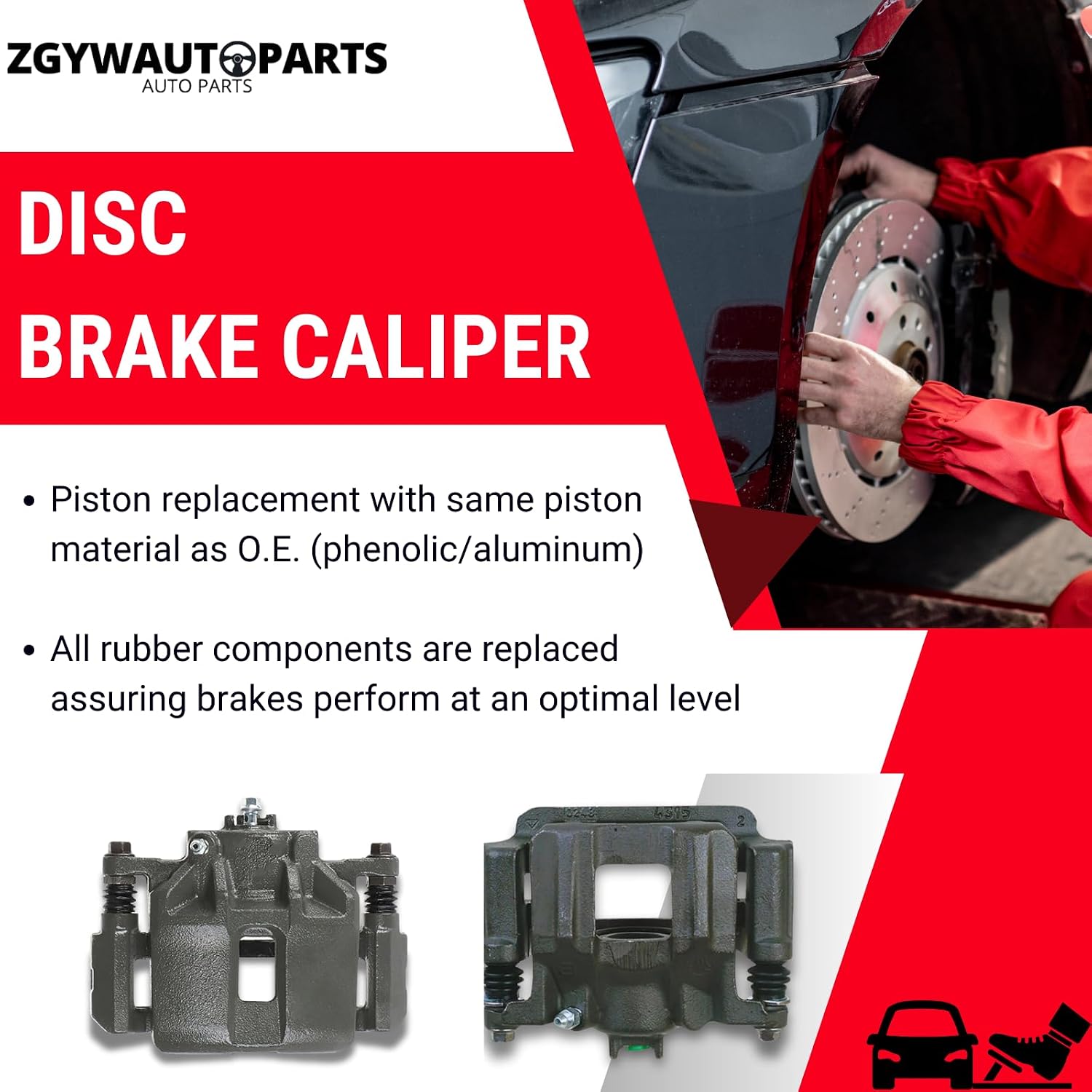 Front Brake Caliper, Disc Brake Caliper Set 2 Automotive Replacement Brake Calipers ZGYWAutoParts for Ford Fiesta 1.0L 2014-2016, for Ford Fiesta 1.6L 2011-2016