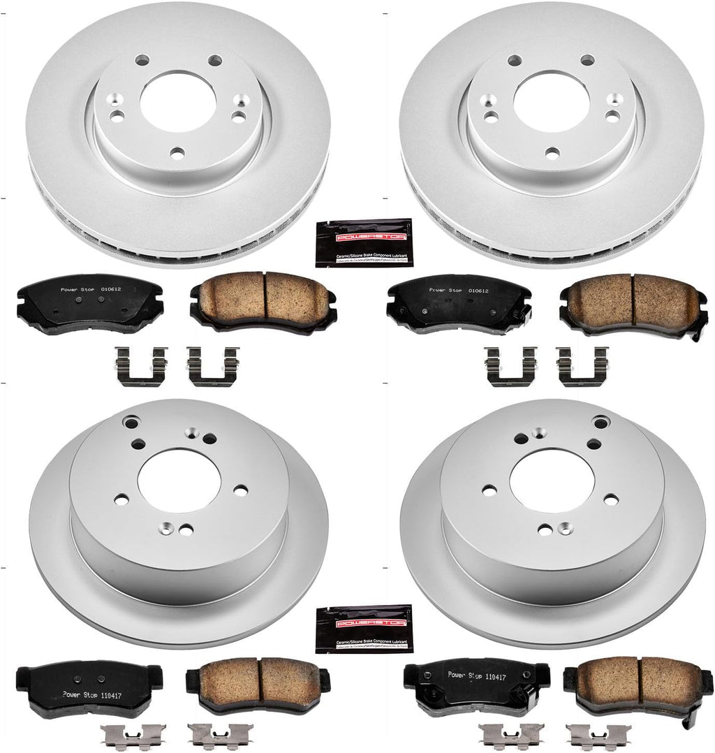 PowerStop Front and Rear Brake Kit for Hyundai Tucson 2005-09 | Kia Sportage 2005-10 - Fully-Coated Disc Rotors with Z17 Ceramic Brake Pads Replacement, CRK4448