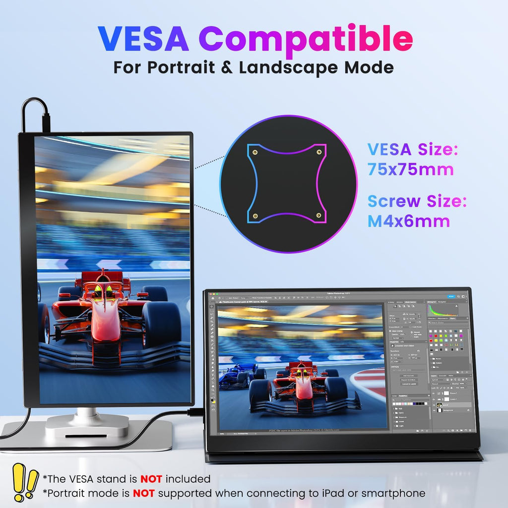 Upperizon Portable Monitor 15.6 inch 4K UHD 3840X2160 100% sRGB 60Hz HDR HDMI USB-C Travel Monitor for Laptop MacBook PC Surface PS5 Xbox, External Display with Full Cover & Speakers, VESA Compatible
