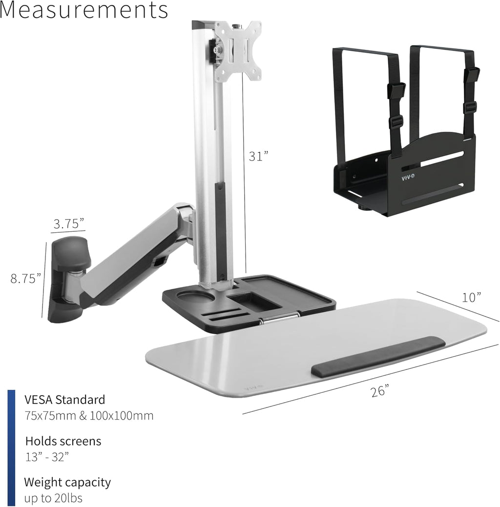 VIVO Single Monitor and Keyboard Counterbalance Sit-Stand Wall Mount, Ergonomic Standing Transition Workstation STAND-SIT1W