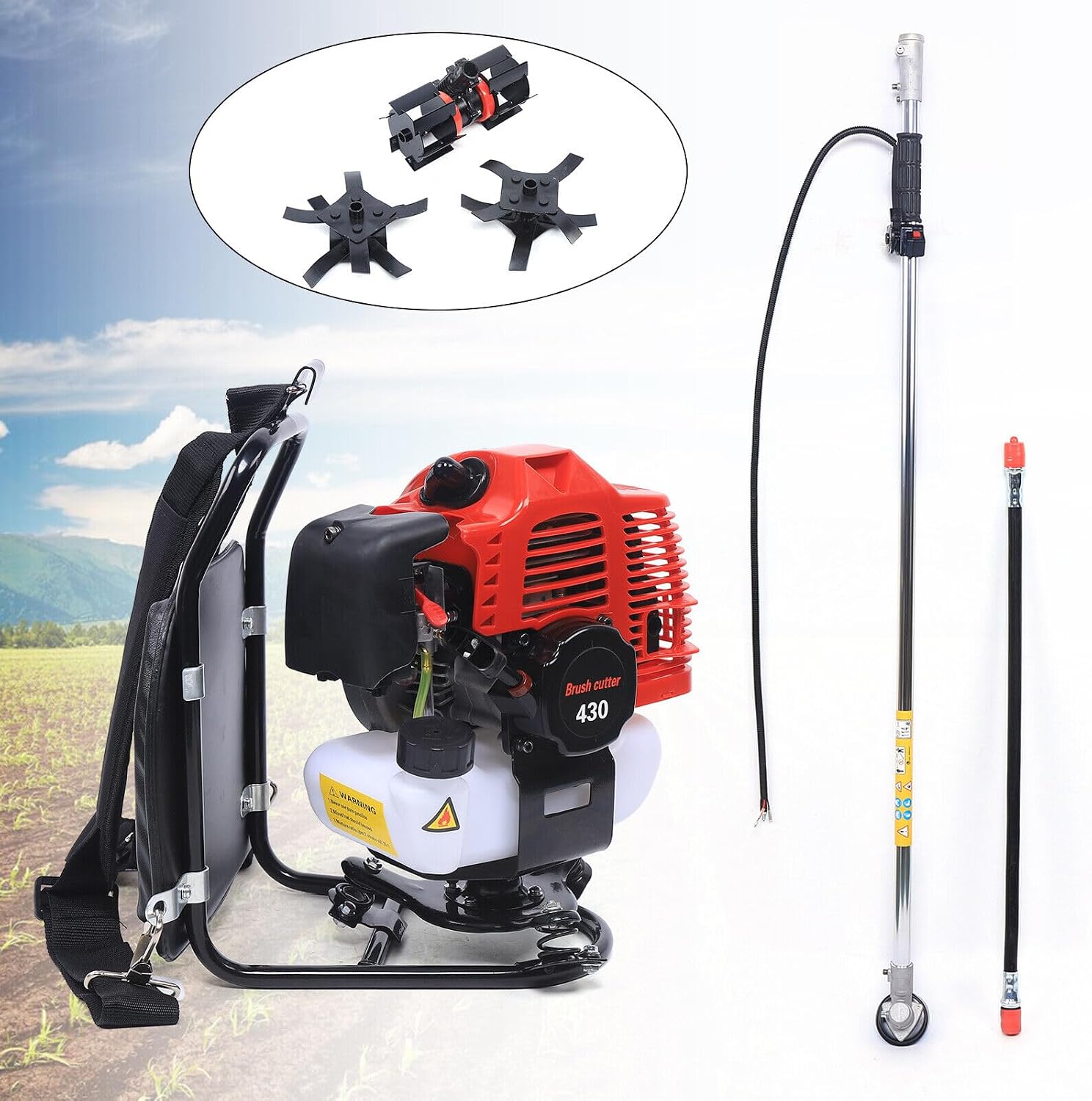 3 in 1 43CC 2 Stroke Backpack Gas Garden Brush Cutter Grass Trimmer Lawn Mower 1250W 3200rpm, for Shrub Harvesting and Cleaning, Weed Harvesting, Landscaping