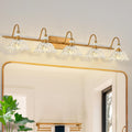 Vintage Bathroom Vanity Light, 5-Light Matte Brass Finish Vanity Light with Floral Clear Glass Shades, Retro Wall Mount Lighting for Bathroom, Dressing Table
