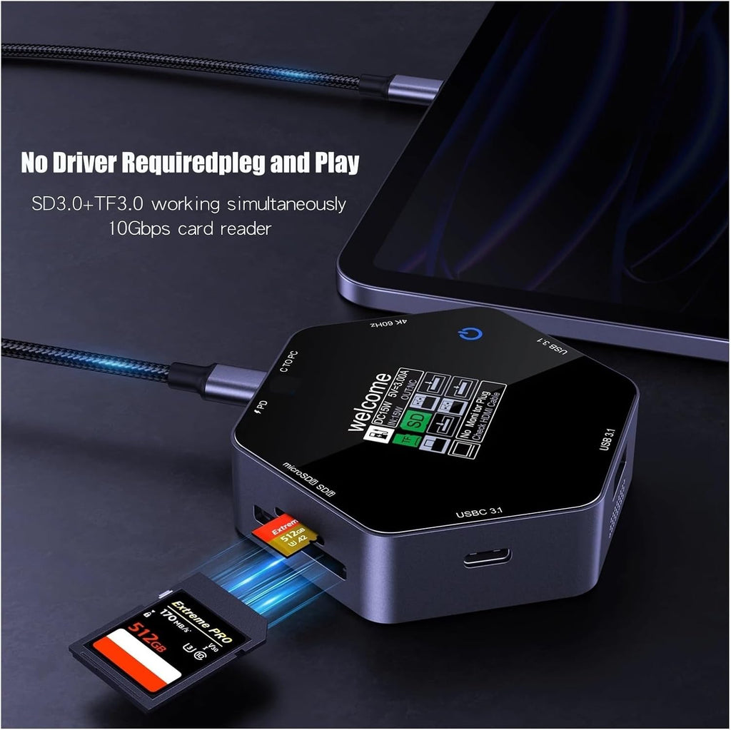 USB HUB Docking Station Type-C Display 60 8 in 1 Multi Port Hub Splitter PD Charging USB Extender