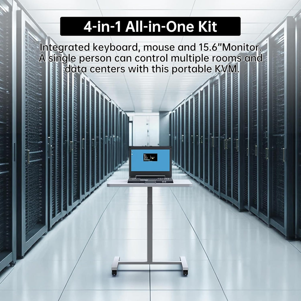 MT-VIKI Portable KVM Console (Crash Cart) 15.6' 4K LCD, HDMI/DP/VGA, Built-in Battery, for Server & Data Center Maintenance