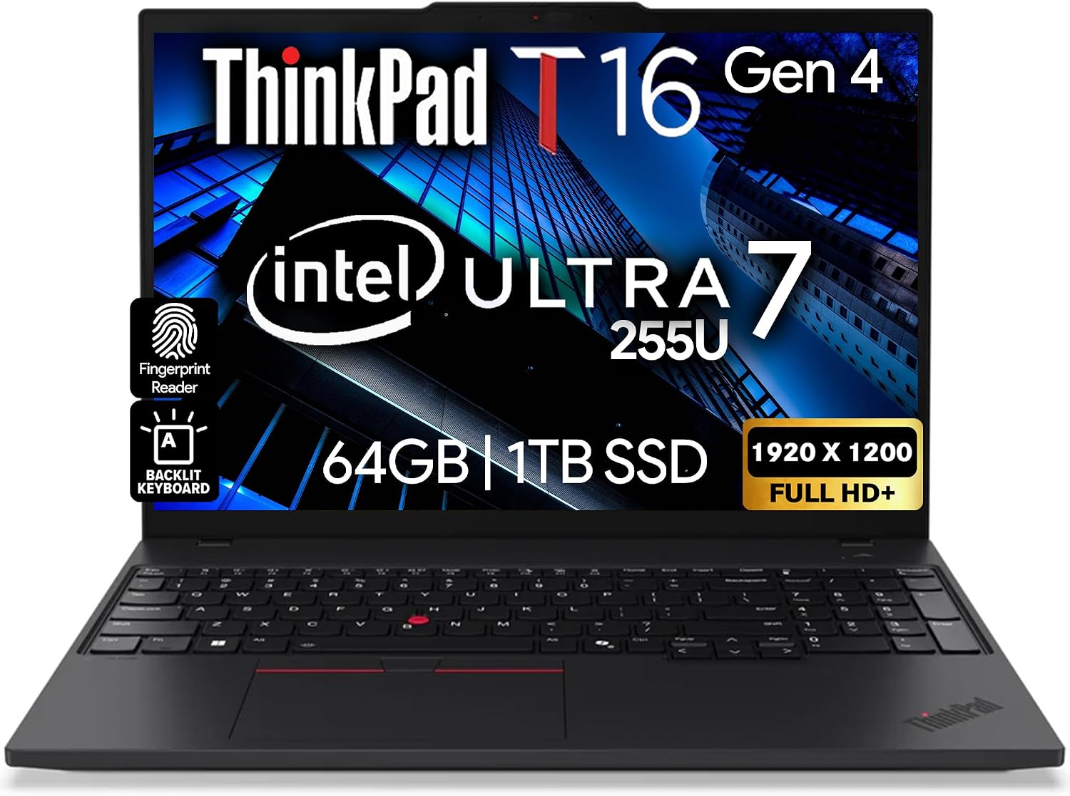 Lenovo ThinkPad T16 Gen 4 AI Business Laptop 16' FHD+ Display, Intel Ultra 7 255U (Beats i7-1355U), 64GB DDR5 RAM, 1TB SSD, 5MB Webcam, Fingerprint, Backlit KB, WiFi 6E + BT, RJ-45, HDMI, Win 11 Pro