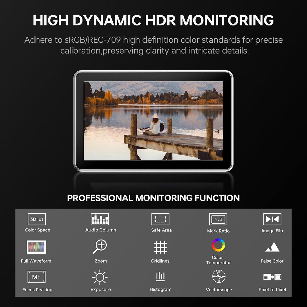 VILTROX DC-X2 6 Inch Touchscreen Camera Field Monitor with Rig Cage, Professional Photographic Monitor 4K HDMI 1.4, 2000 nits, Camera Monitor with Battery, Sunshade Hood, USB A 3D Lut