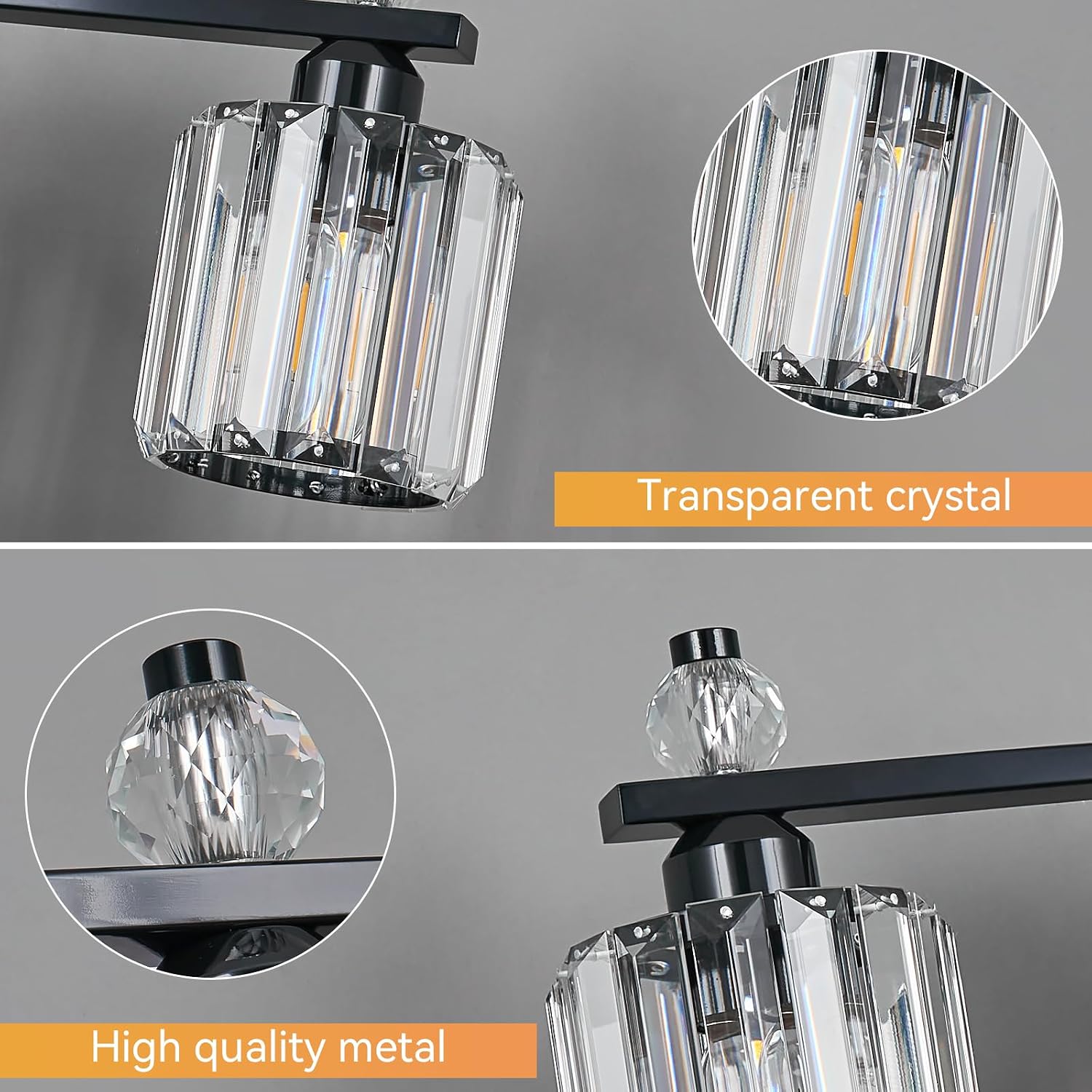 Bathroom Vanity Lights 4-Light Plating Black Modern Crystal Vanity Light Fixtures Over Mirror Crystal Bathroom Vanity Lighting Fixtures