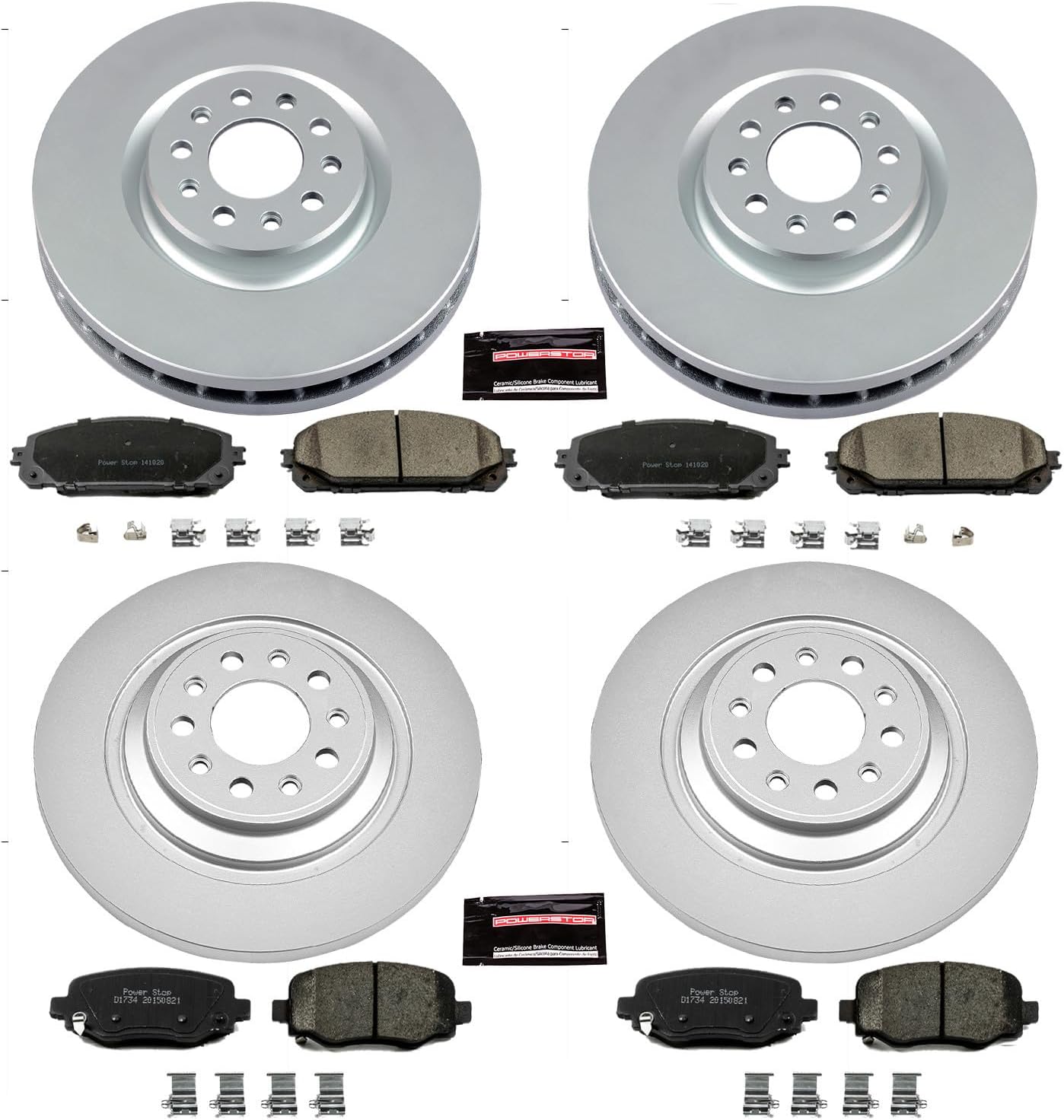 PowerStop Front and Rear Brake Kit for Jeep Cherokee 2014-15 - Fully-Coated Disc Rotors with Z17 Ceramic Brake Pads Replacement, CRK6541